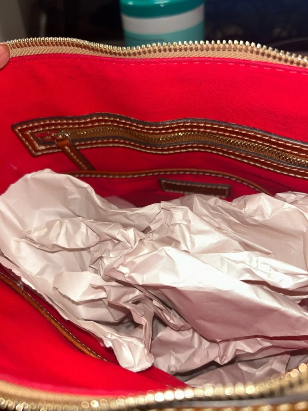 Dooney & Bourke Tan Ostrich-Embossed Tote with Matching Wallet - Picture 5 of 5